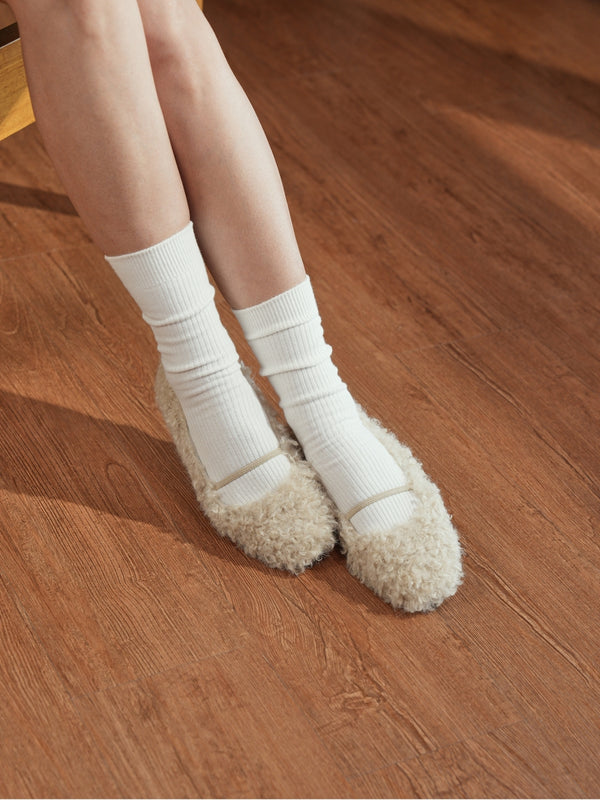 Travel Flats - Teddy White